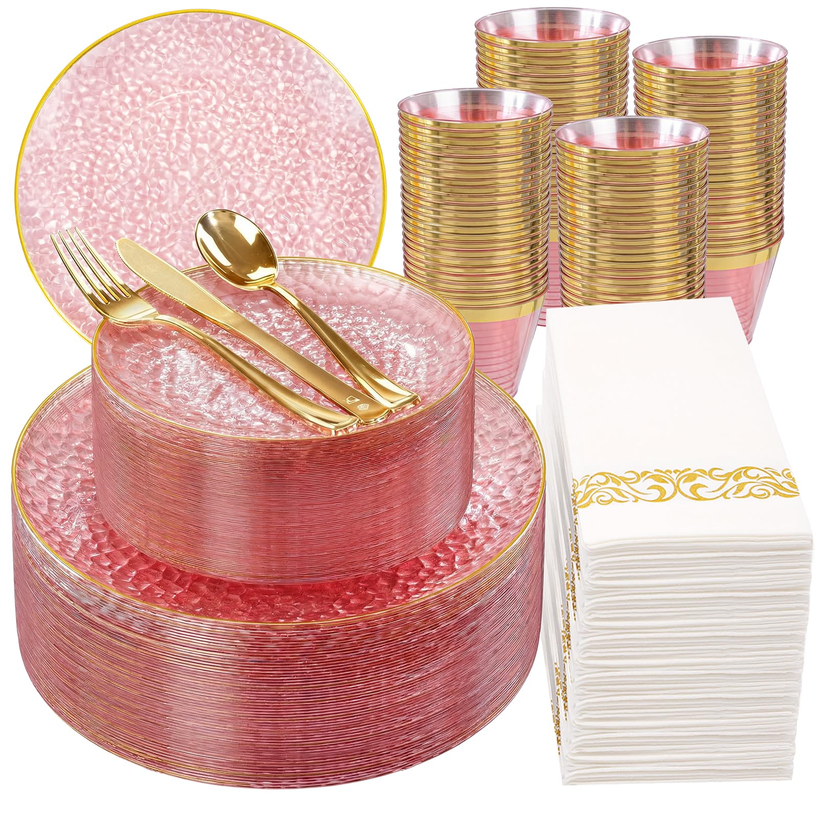 Clear Gold Disposable Dinnerware Set - 350 Piece Party Pack -14