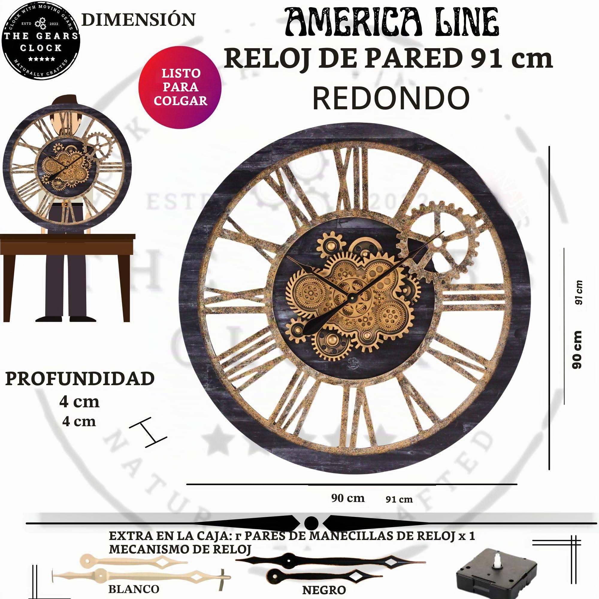 ImprovingLife Reloj de pared vintage industrial de estilo rústico sobredimensionado de 36" (beige desierto)