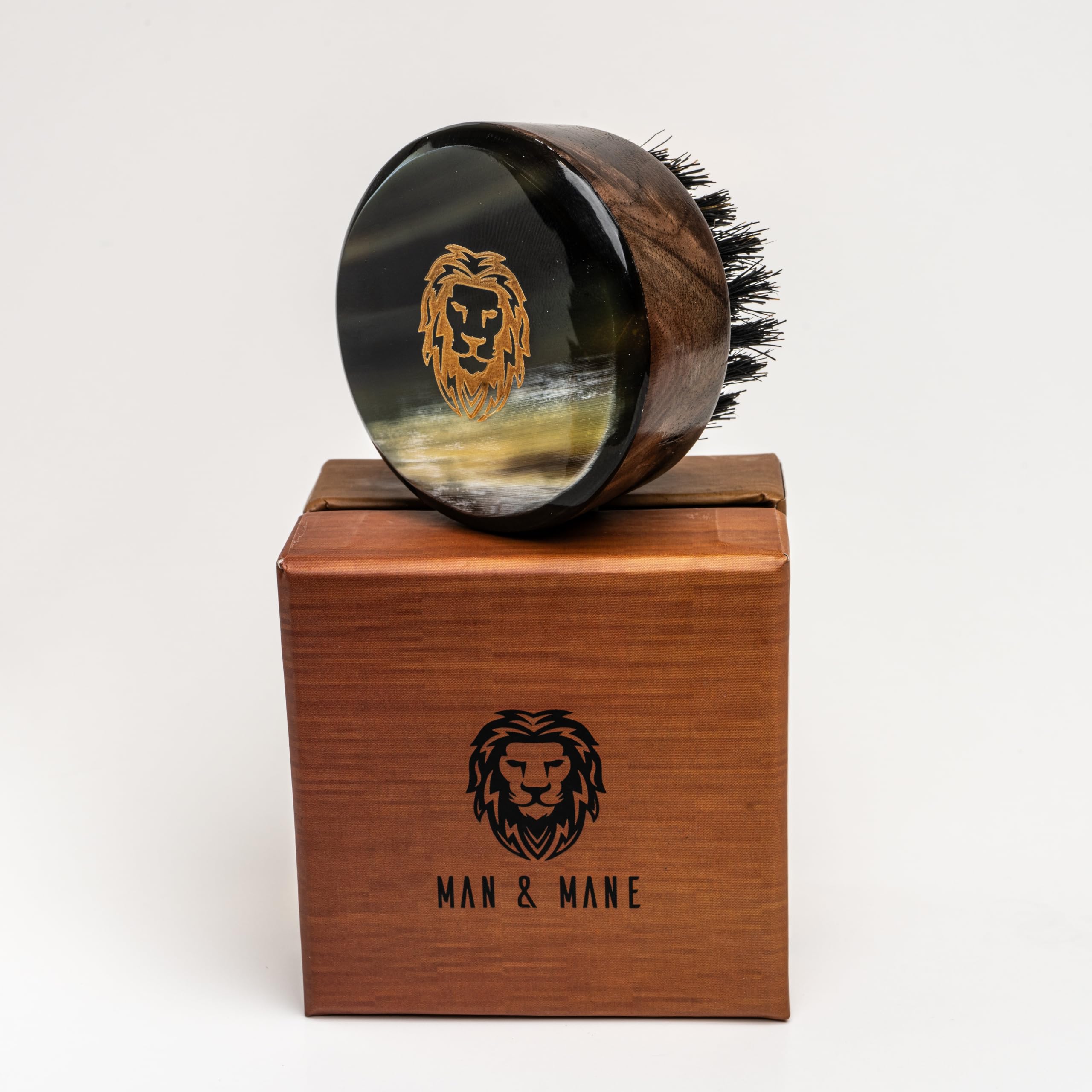 Premium Handmade Round Oxhorn Medium sztywne naturalne włosie dzika męska podróżna szczotka do pielęgnacji brody i włosów