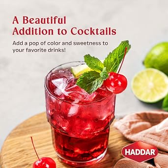 Haddar Red Maraschino Cherries with Stems, 15.2 oz | Old Fashioned Cocktail Cherries | Sweet & Vibrant Cherries for Dessert Garnish, Baking, Drinks