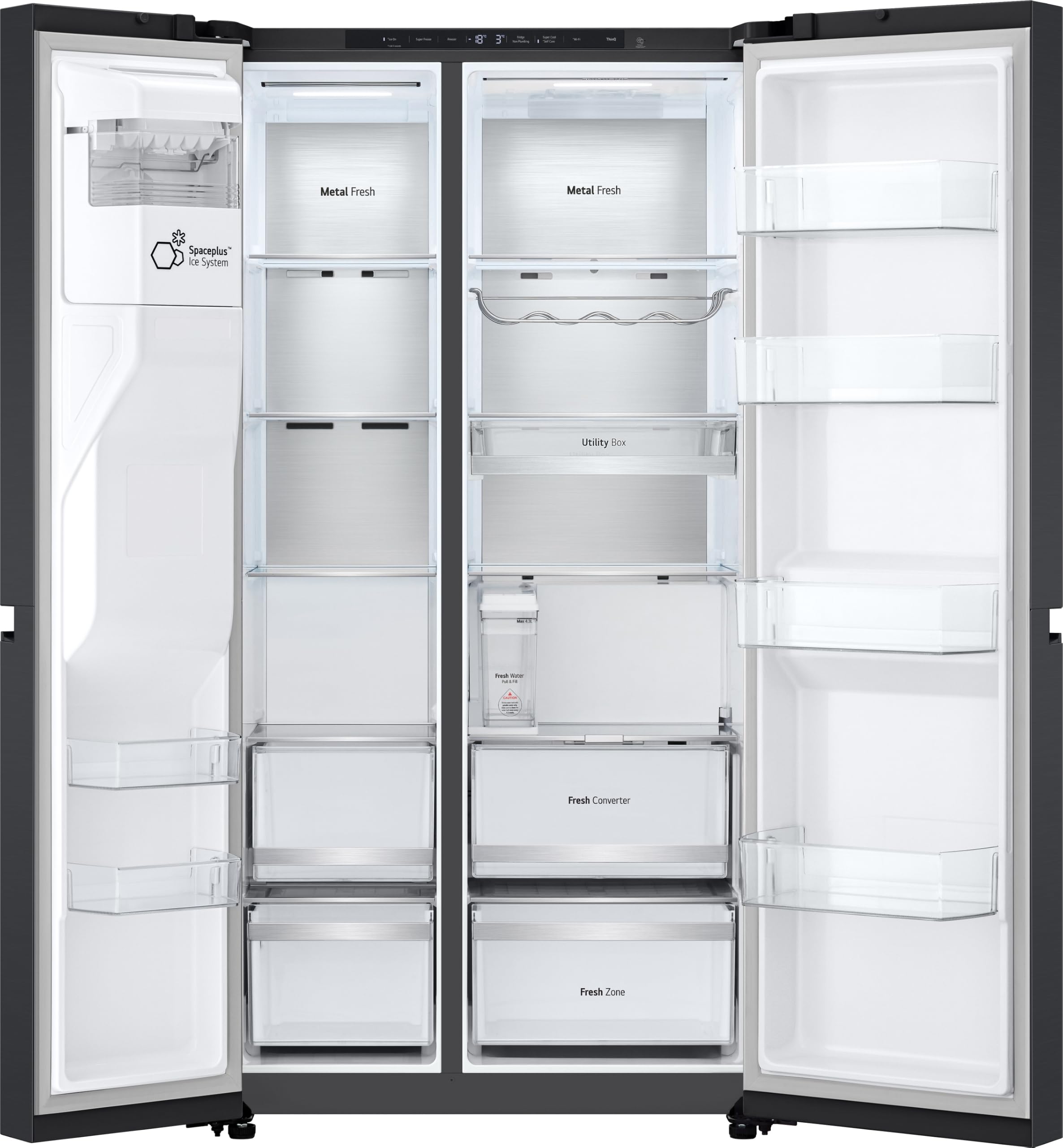 LG GSLE91EVAC Side by Side Kühlschrank, Klasse C, 628 L, Multi-Door Kühlschrank mit Gefrierfach, Eis-, Crushed Ice- Wasserspender mit UVnano, Total NoFrost, Smart Inverter Kompressor, Wi-Fi