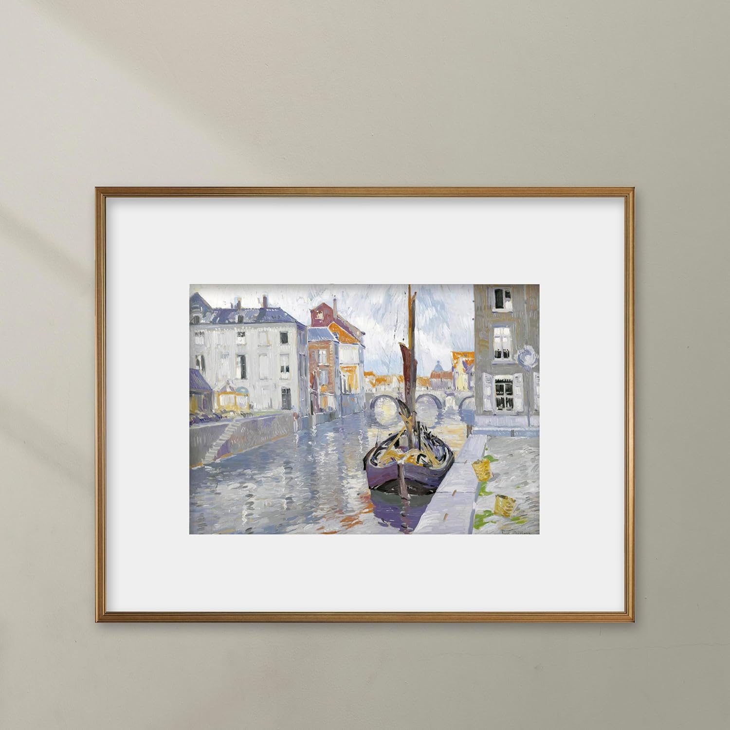 CLOUD NINE PRINTS | Belgian Canal, Vintage Sailboat Print - City Architecture Wall Art, European Nautical Decor, Belgium Cityscape Art (Unframed 11x14 Print)