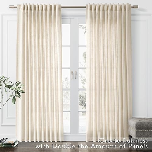 Miniatura 6 de Joywell Cortinas de lino beige de 84 pulgadas de largo para sala de estar, 2 paneles plisados de arpillera de lino semitransparentes,
