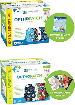 OPTHOPATCH Kids Eye Patches - Fun Boys Design - 30+10 Bonus Latex Free Hypoallergenic Cotton Extra Sensitive Adhesive Bandages for Amblyopia & Cross Eye by Defined Vision