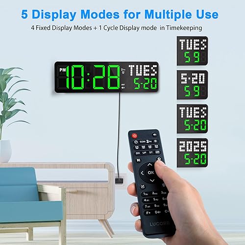 Miniatura 3 de Temporizador de gimnasio, reloj de pared digital de 12 pulgadas con fecha de segundos para gimnasio en casa, 5 modos de visualización, 4 alarmas,