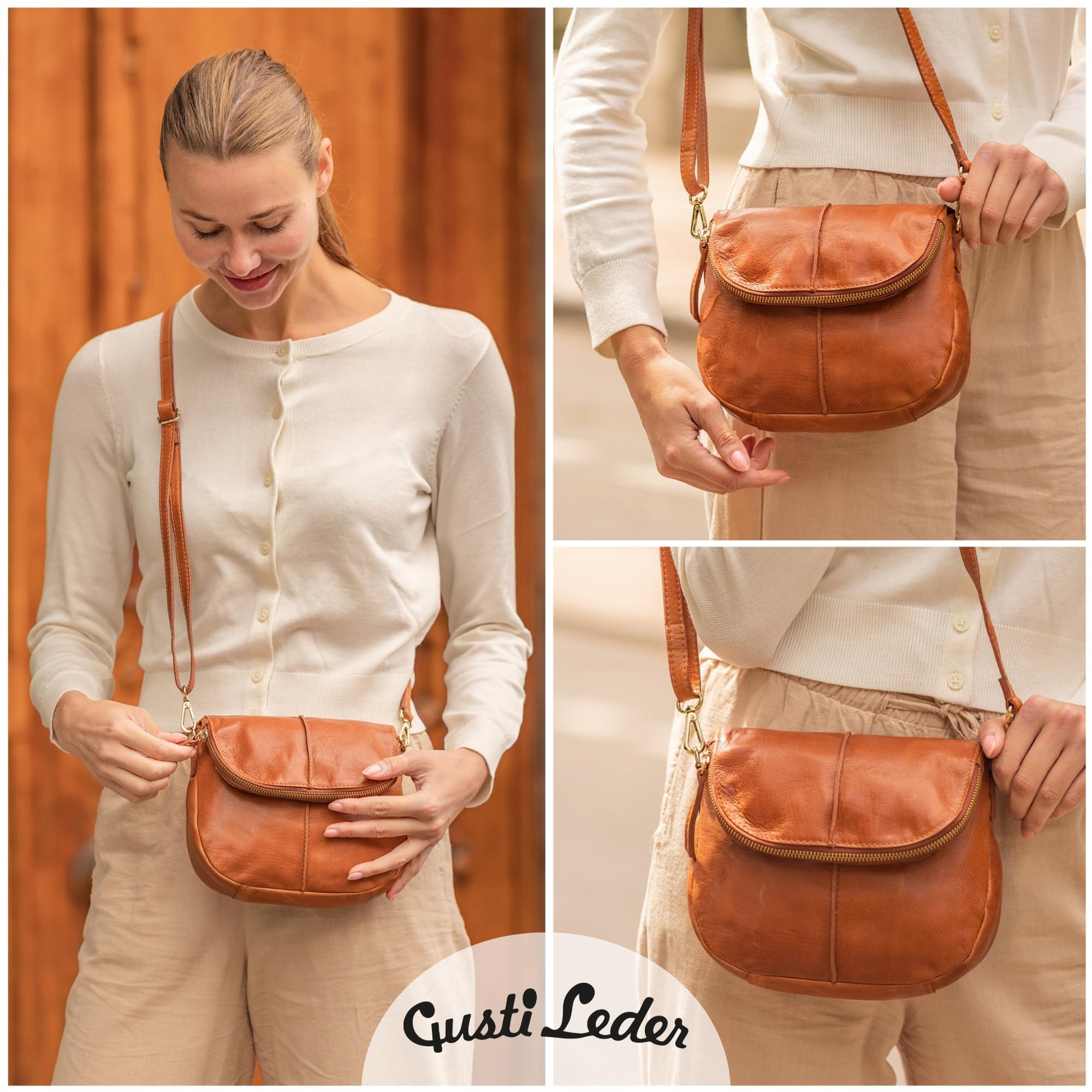 Gusti Umhängetasche Leder - Iselin Damen Handtasche Schultertasche Partytasche Festivaltasche Ledertasche Leder