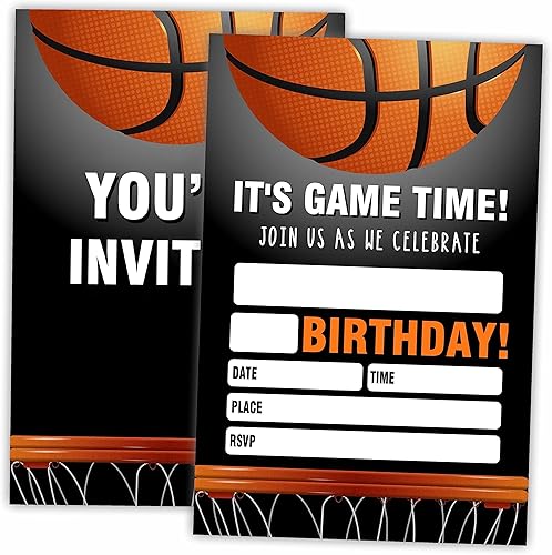 AWSICE Invitaciones de cumpleaños de baloncesto, 20 tarjetas de invitación con sobres, tarjetas de invitación deportivas de doble cara para fiesta