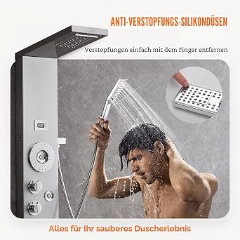 VEVOR Shower Panel System 6 Shower Modes LED and Display Shower Panel Tower Rainfall Waterfall 4 Body Massage Jets Tub Spout Handheld Shower 59 Inch Hose Wall Mounted Shower Set