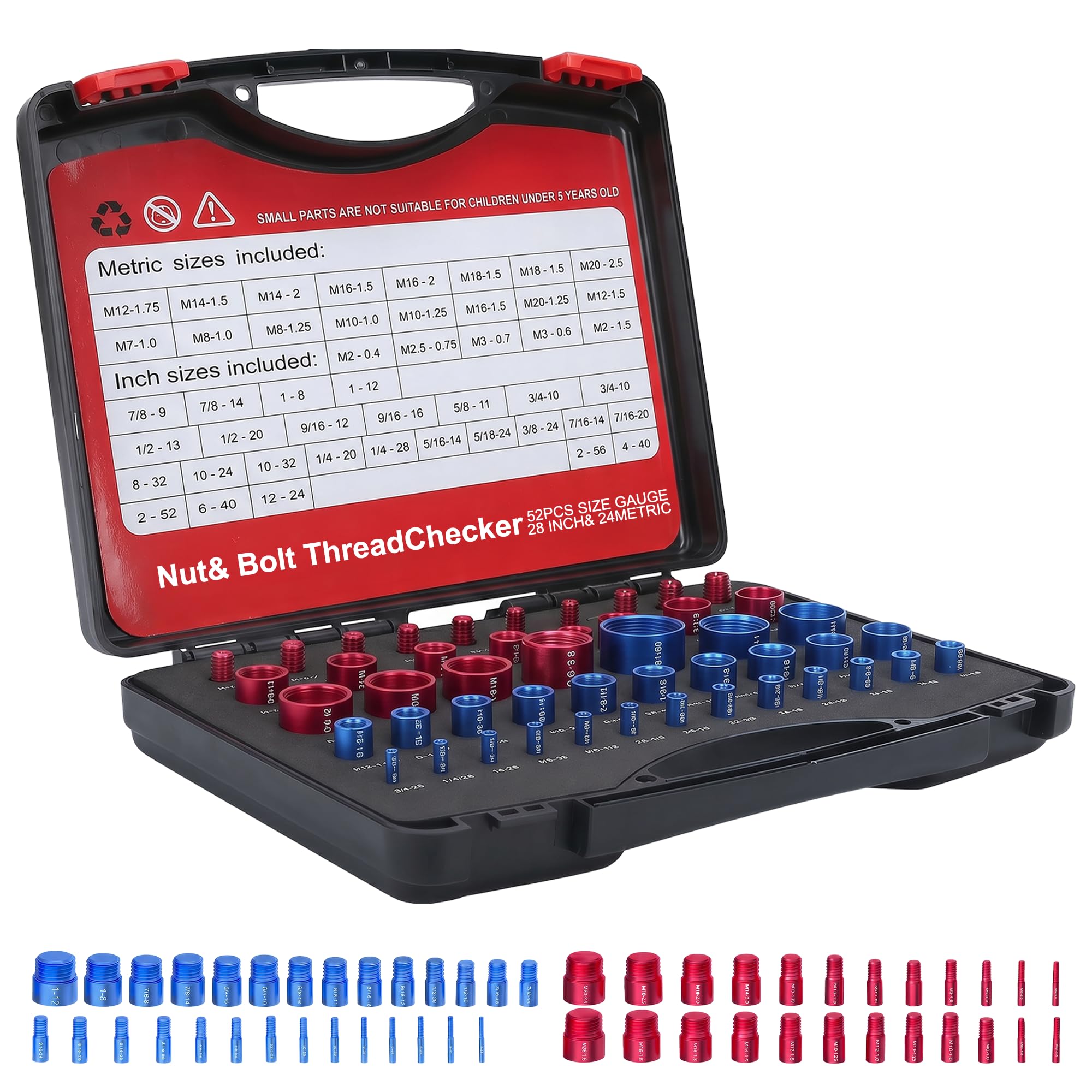 Gewindelehre 52-teiliger Thread Checker Gewindeprüfer 28 Zoll 24 Metrisch Aluminium Gewindemessgerät