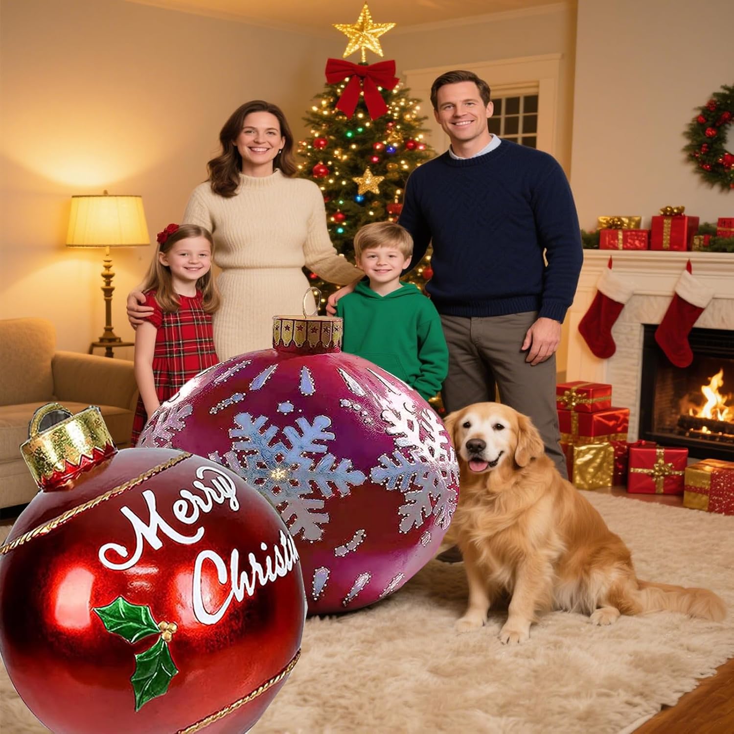 32 Inch Giant PVC Christmas Decorated Ball Inflatable Outdoor Holiday Yard Decorations Yard Decorations Outdoor Decorations for Decor(1 Pcs) (red Balloon) - Image 6