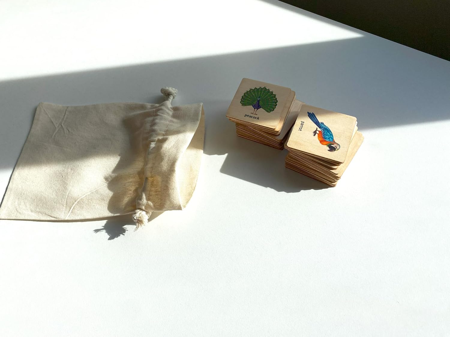 Montessori Wooden Birds Memory Game, 1 2 3 4 Year Old Montessori Materials, Wooden Flash Cards, Homeschool Gift, Bird Animals Matching Cards, Kids Learning Activity (5.5x5.5cm)