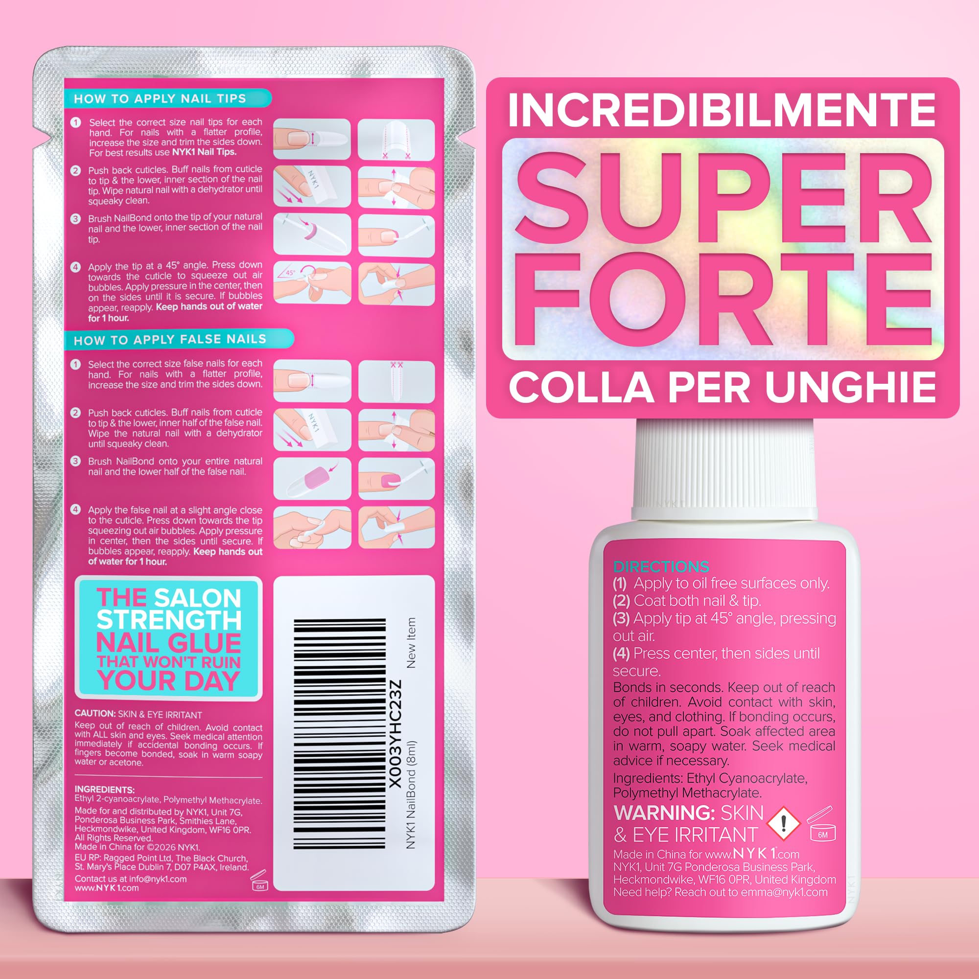 Colla Per Unghie Finte Extra Forte Per Punte Artificiali E Acrilici (8ml) NYK1 NailBond Colla Unghie Finte Professionale Per Tips Nail Glue - Durata Lunga, Massima Resistenza e Applicazione Pulita