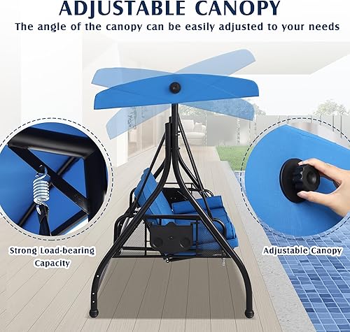 Miniatura 2 de Grepatio Columpio de porche al aire libre con toldo y soporte, columpio de patio para 3 personas para adultos, columpio convertible 2 en 1 con