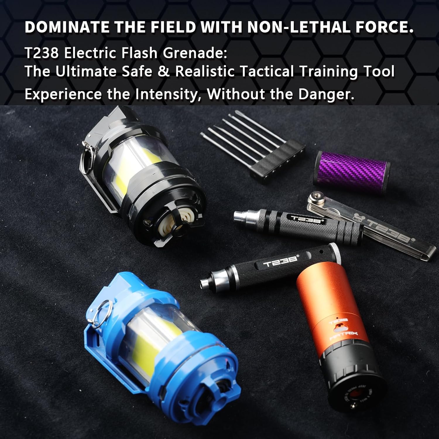 T238-Tactical Grenade Airsoft Grenade Toys，Airsoft Flashlight Flashbang Plastic Grenade,Tactical Gear Accessories for Army Fans Military(Blue)