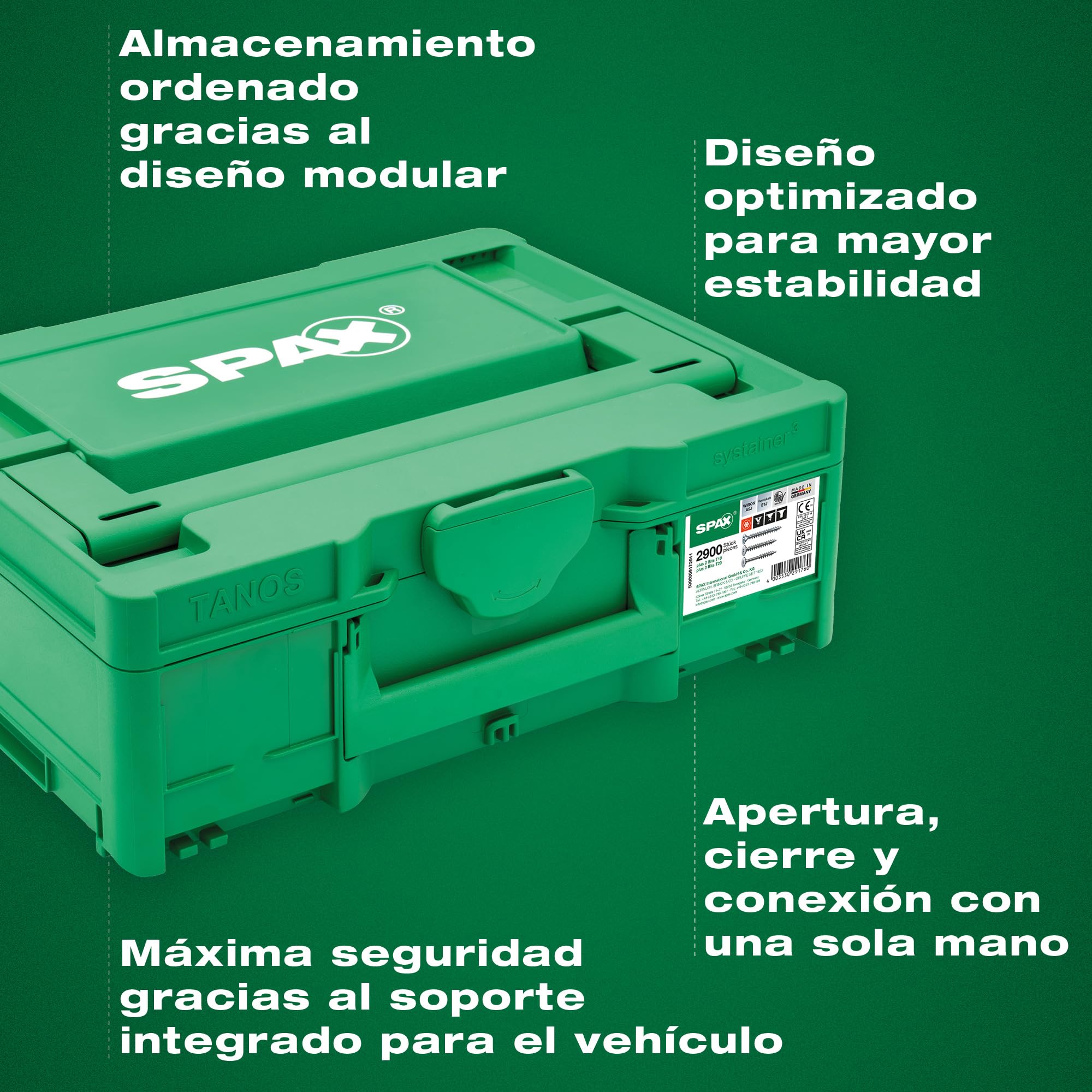 SPAX Juego de tornillos para muebles en Systainer³ T-Loc, 2.900 tornillos en 12 tamaños, incl. 5 puntas T20 y nivel de burbuja – 8000000294617