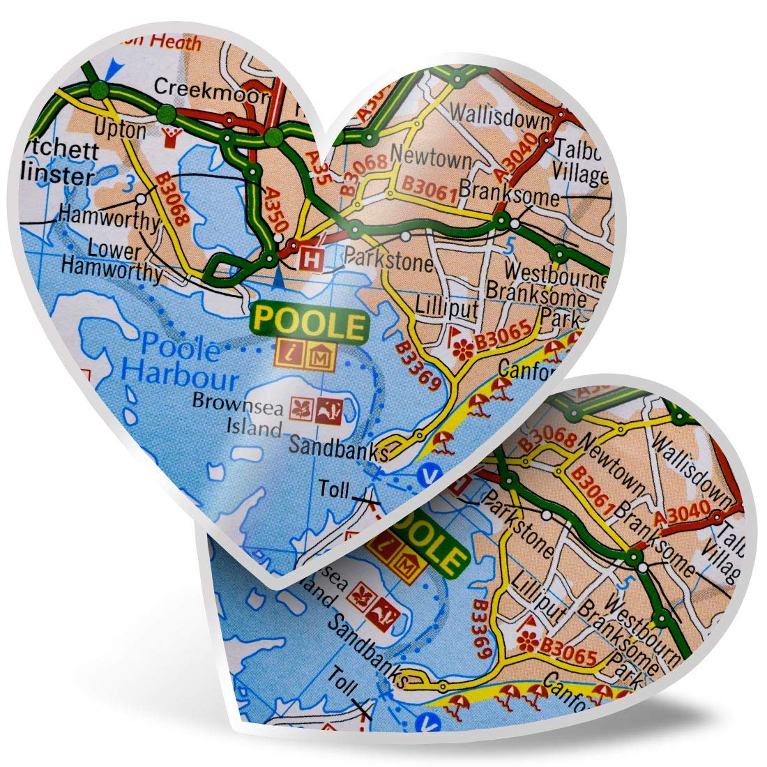 2 x Heart Stickers 7.5 cm - Poole Coast Dorset England Travel Fun Decals for Laptops,Tablets,Luggage,Scrap Booking,Fridges, #46151