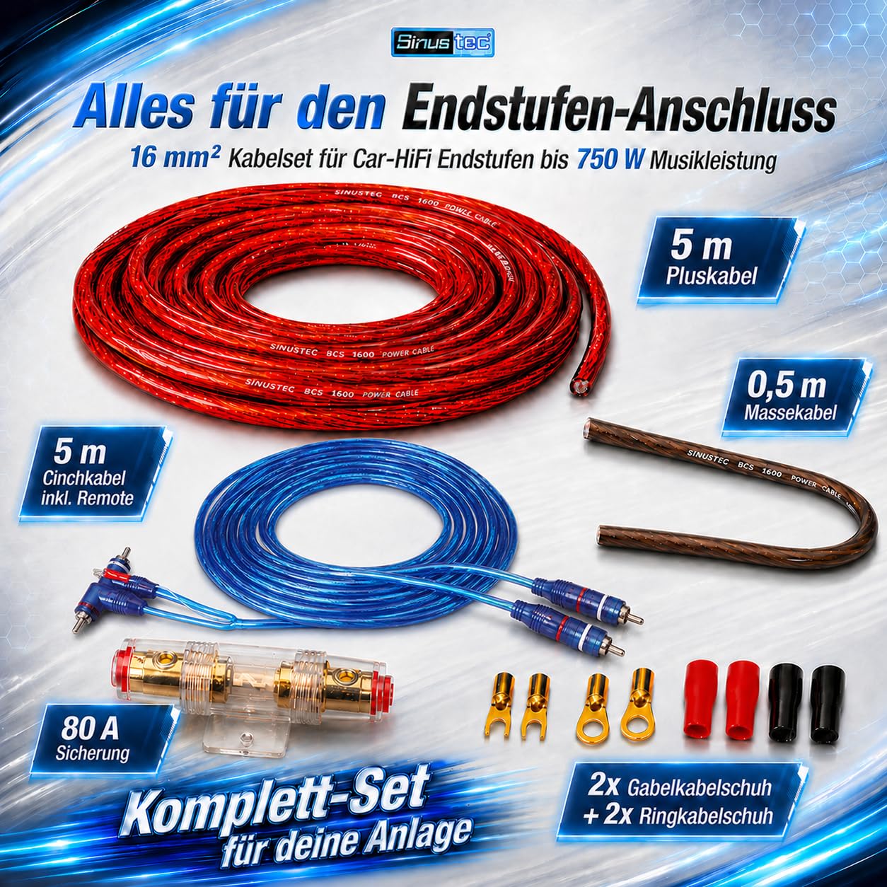 BCS 1600 Set Cavi per Amplificatore Auto 16 mm2