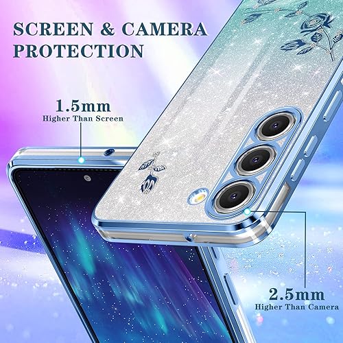 Miniatura 5 de Coralogo Funda 3 en 1 para Samsung Galaxy S23 con purpurina brillante para mujeres y niñas, cubierta de teléfono brillante con bonito diseño floral