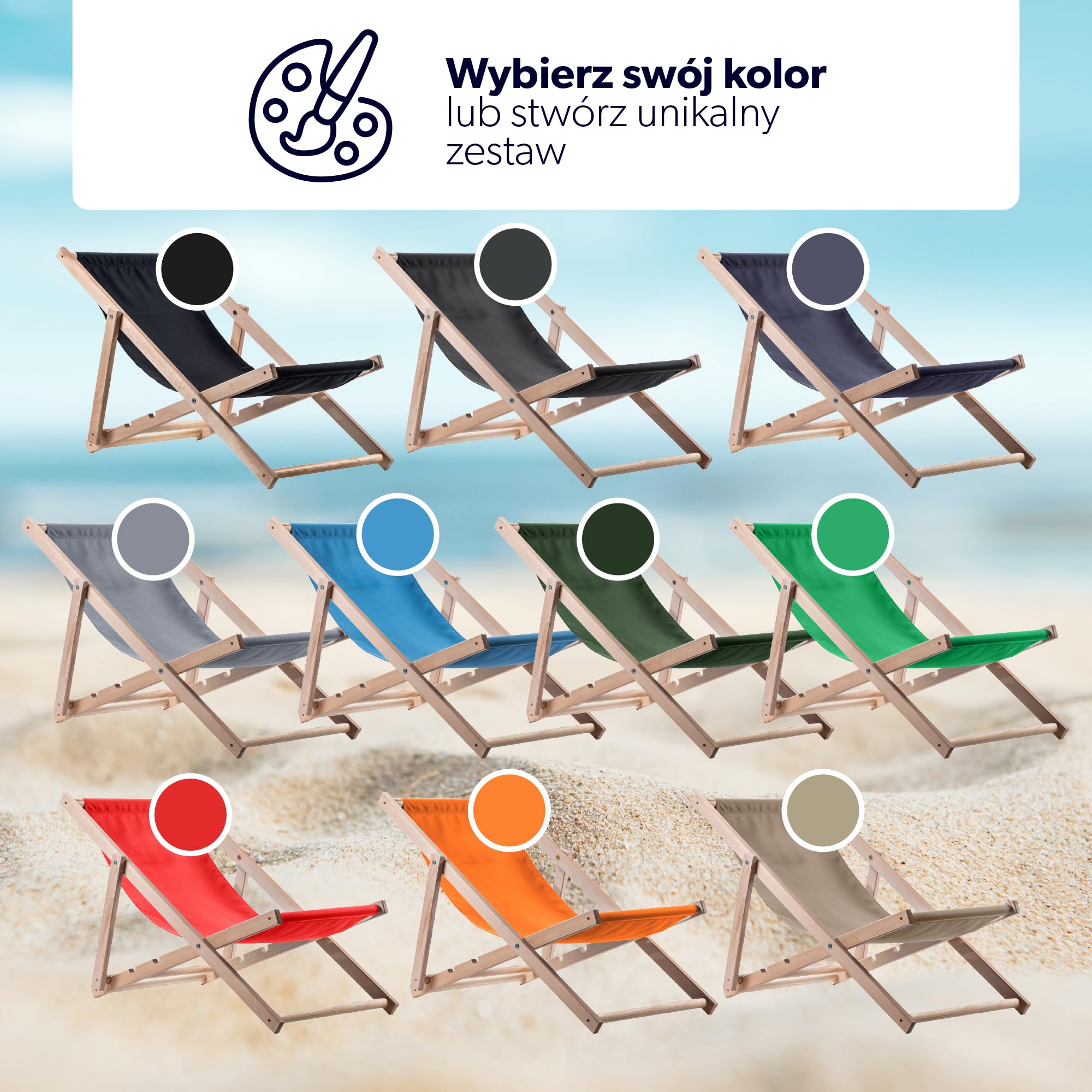 KADAX Leżak drewniany z buku, składany na plażę i do ogrodu, solidna konstrukcja, udźwig do 120 kg, łatwe przechowywanie, kolor pomarańczowy