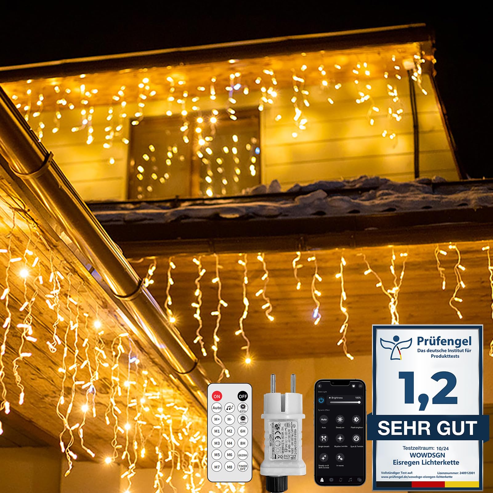 WOWDSGN Guirnalda de luces LED para exteriores con control por aplicación y mando a distancia, 15 m, 660 LED, IP44, impermeable, temporizador, innumerables efectos, para Navidad, jardín, balcón