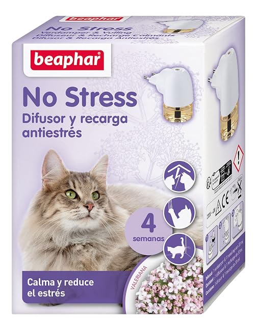 Beaphar No Stress Kit Antiestres Natural Gato 30ml, Difusor y Recarga, Reduce Estrés y Ansiedad, Arañazos