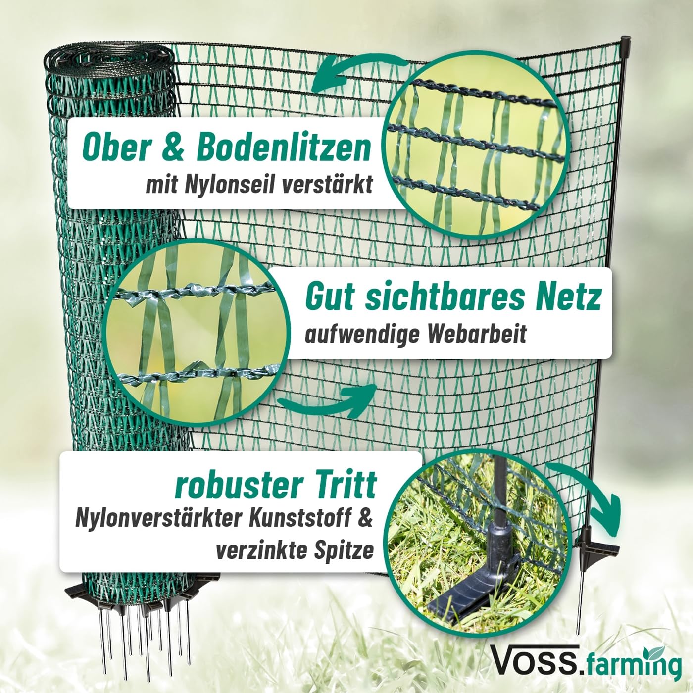 VOSS.farming Gartennetz 20m 80cm Universal Begrenzungszaun Hundezaun dunkelgrün