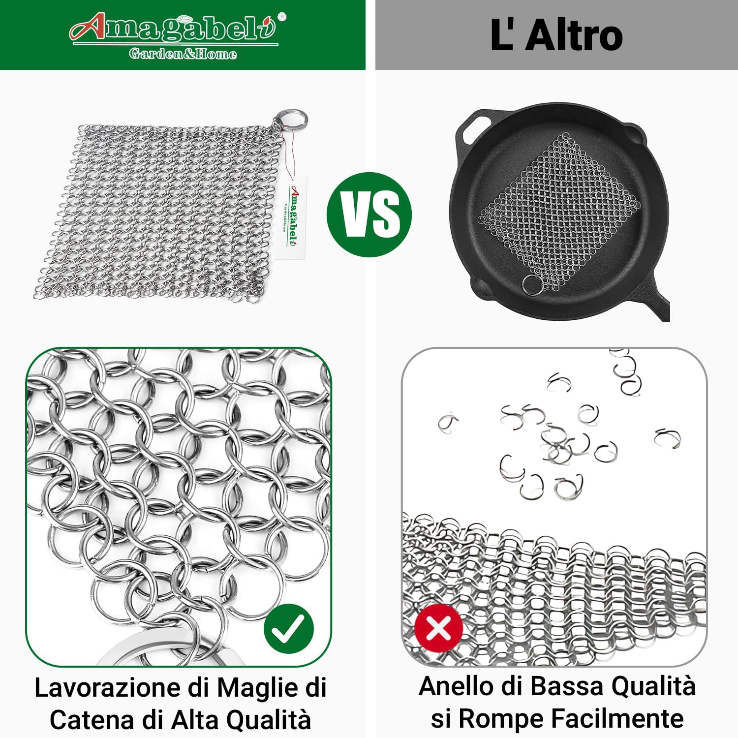 Amagabeli - Pulitore per ferro da giardino, in acciaio inox, 316L, per padelle in ghisa, forni olandesi, padelle in ghisa, griglia, griglia, padella 20,9 x 15,2 cm
