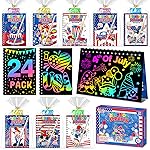 FEREDO KIDS Party Favors for Kids: 24 Pack 4th of July Rainbow Scratch Art Notebook Classroom Supplies Bulk for Girls Boys Goodie Bags Stuffers, Independence Day Party Gift Kid Crafts