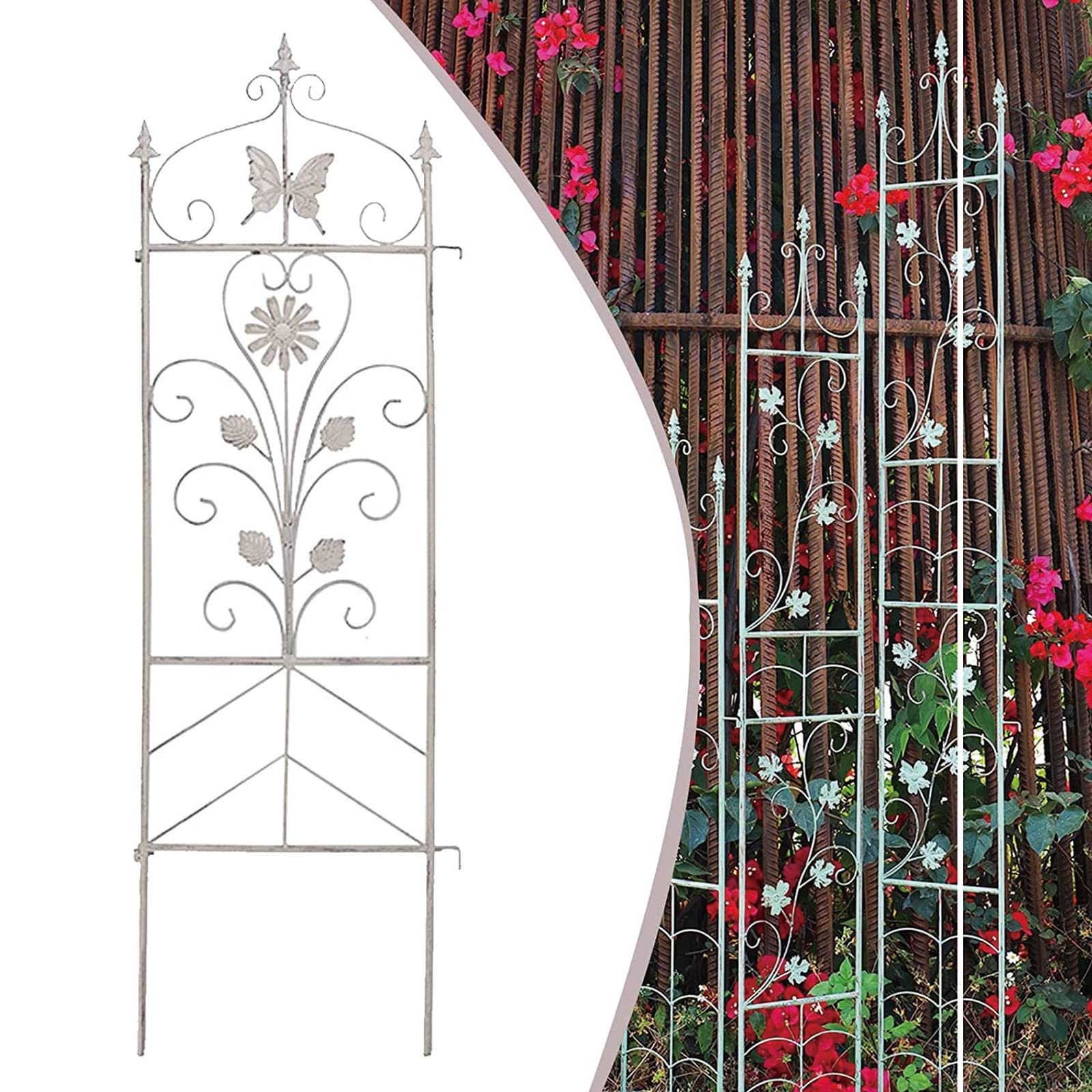 Traliccio da giardino, in ferro nero, antiruggine, supporto decorativo per piante rampicanti e fiori, durevole ed elegante