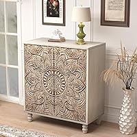 COSIEST 32" Vintage Sideboard Buffet Cabinet with Storage, Push-to-Open Doors, Lotus Pattern Gray MDF for Living Room Kitchen Hallway
