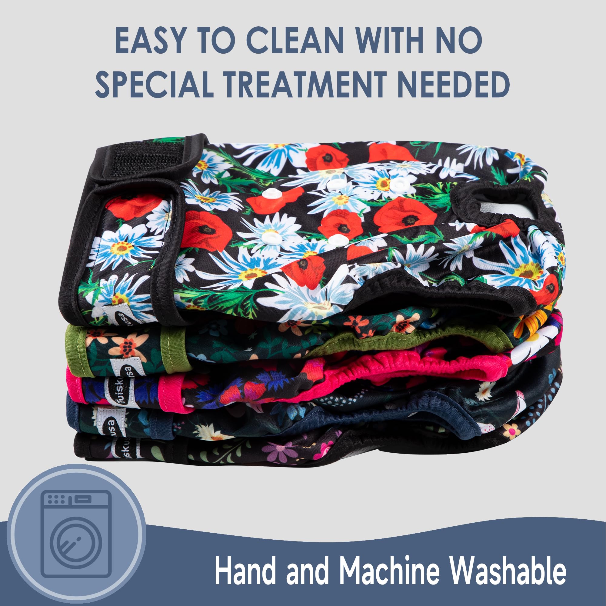 Tuiskusa Pañales reutilizables lavables para perras, pañales para perritos, altamente absorbentes, pañales de tamaño ajustable para cachorros, bragas de período para perros (paquete de 5)