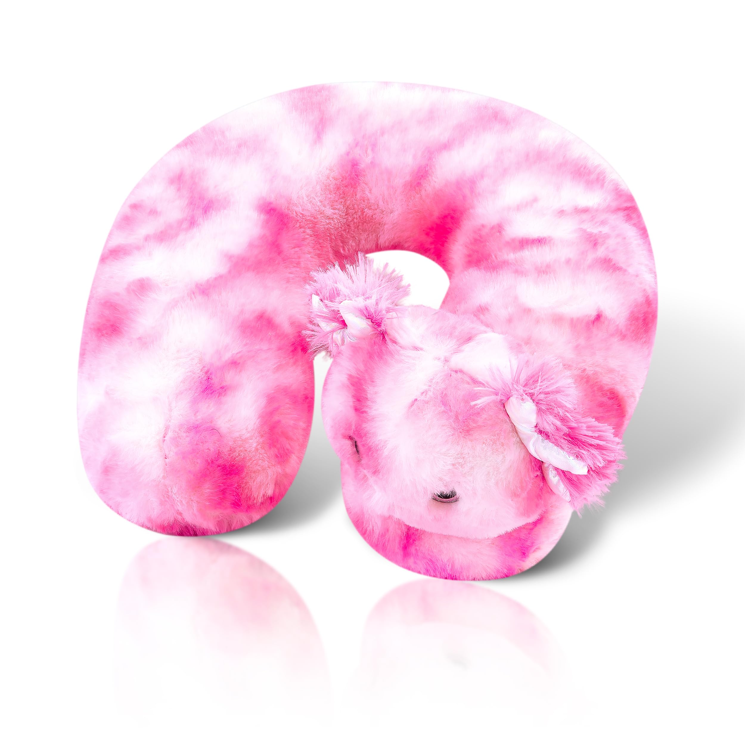Cloudz Kids Animal Airplane Travel Neck Pillow, Pink Axolotl
