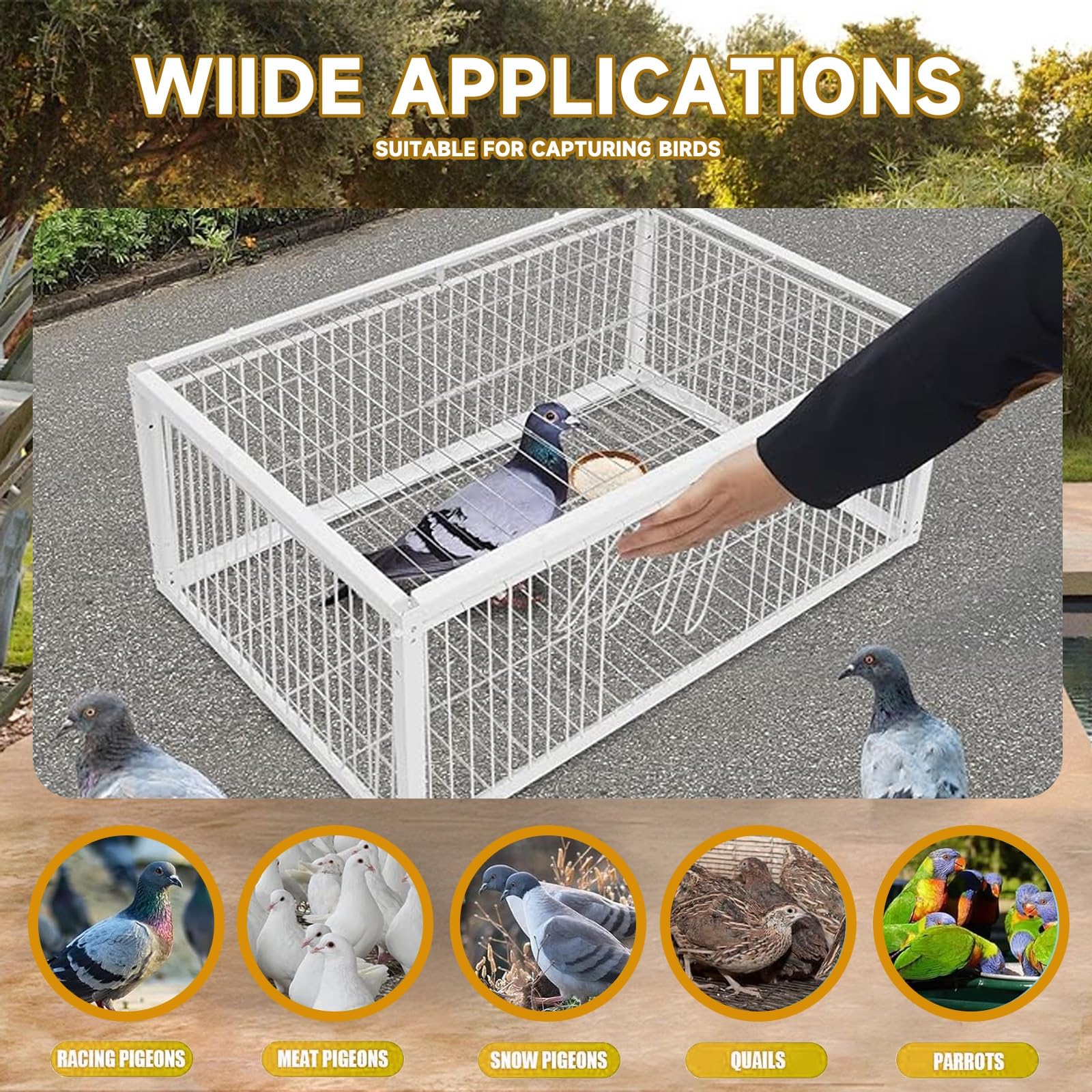 Trampa for pájaros Caza de Paloma, Jaula for Palomas con diseño a Prueba de Escape, Sistema de Encaje automático, fácil de Montar e Instalar.(Black,60 * 40cm)