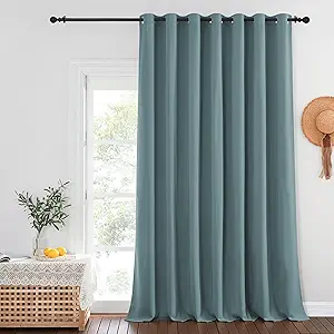 NICETOWN Sliding Glass Door Curtain - Grommet Extra Wide Window Treatment Thermal Curtain Energy Saving Sleep Out Curtain for Kids Room/Living Room (Greyish Blue, W100 x L108, 1 Panel)