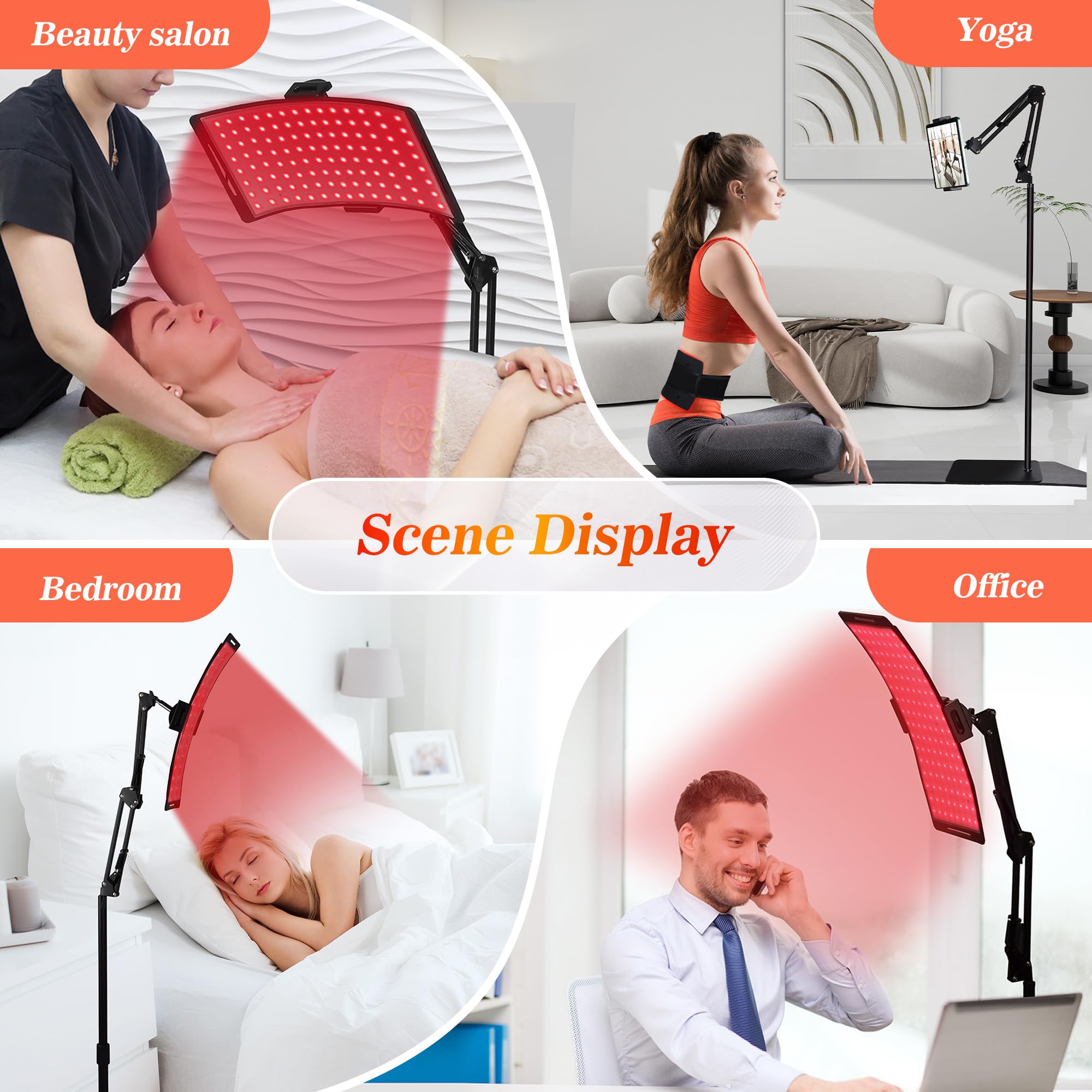 Lampe de luminothérapie rouge et infrarouge avec support - Longueur d'onde 660 nm/850 nm - Rotation à 360° - Minuteur - Hauteur réglable et luminosité pour une utilisation complète