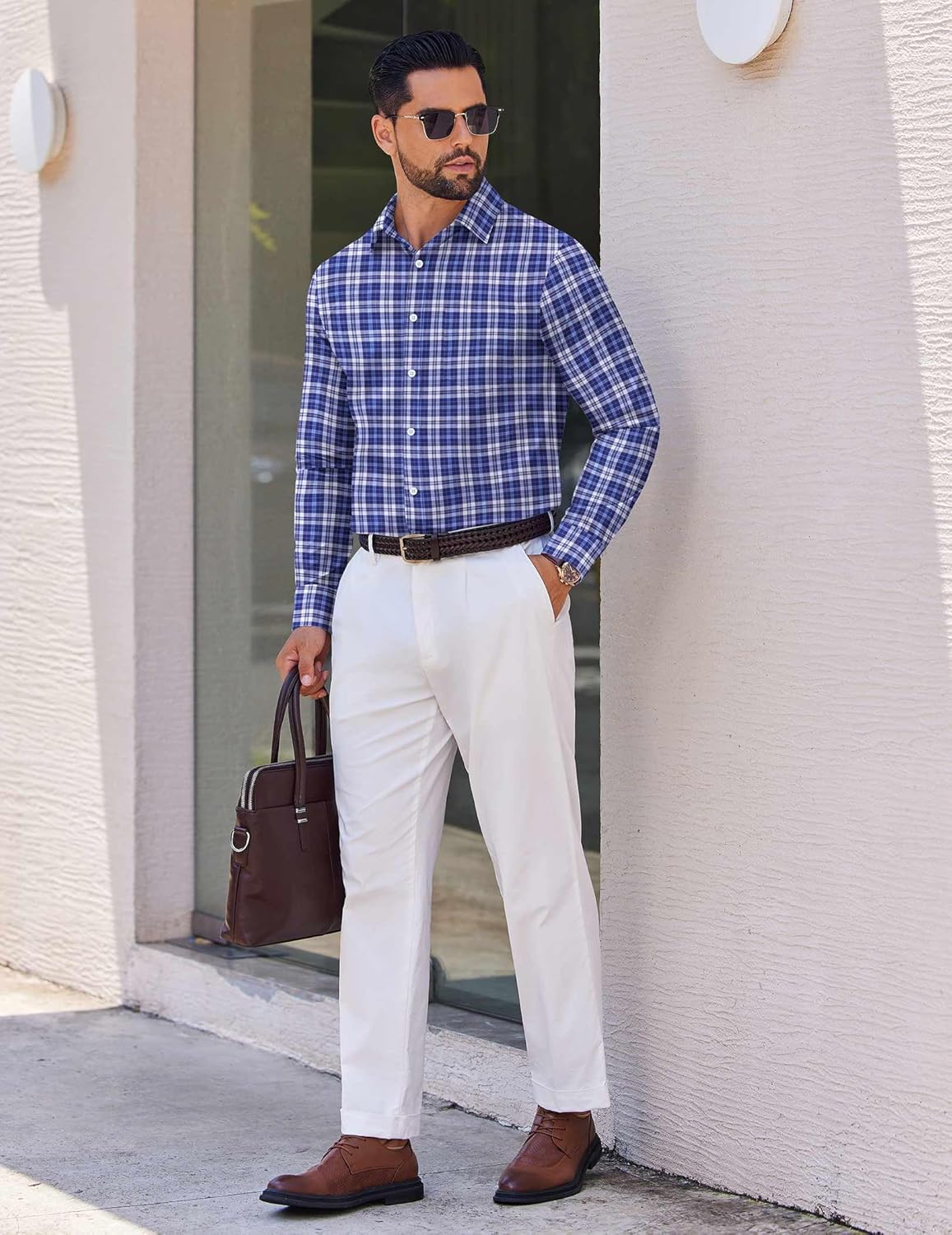 COOFANDY Men's Long Sleeve Plaid Button Down Cotton Wrinkle Free Dress Shirt - Image 3