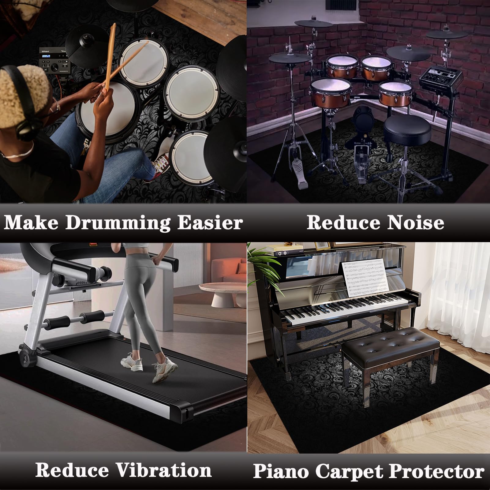 Professioneller Drum Teppich | Schlagzeug Teppich | Professionelles rechteckiges elektronisches Jazz Schlagzeug Kit | 110 x 80 cm rutschfeste Drum Rug | Schallschutz Trommelmatte