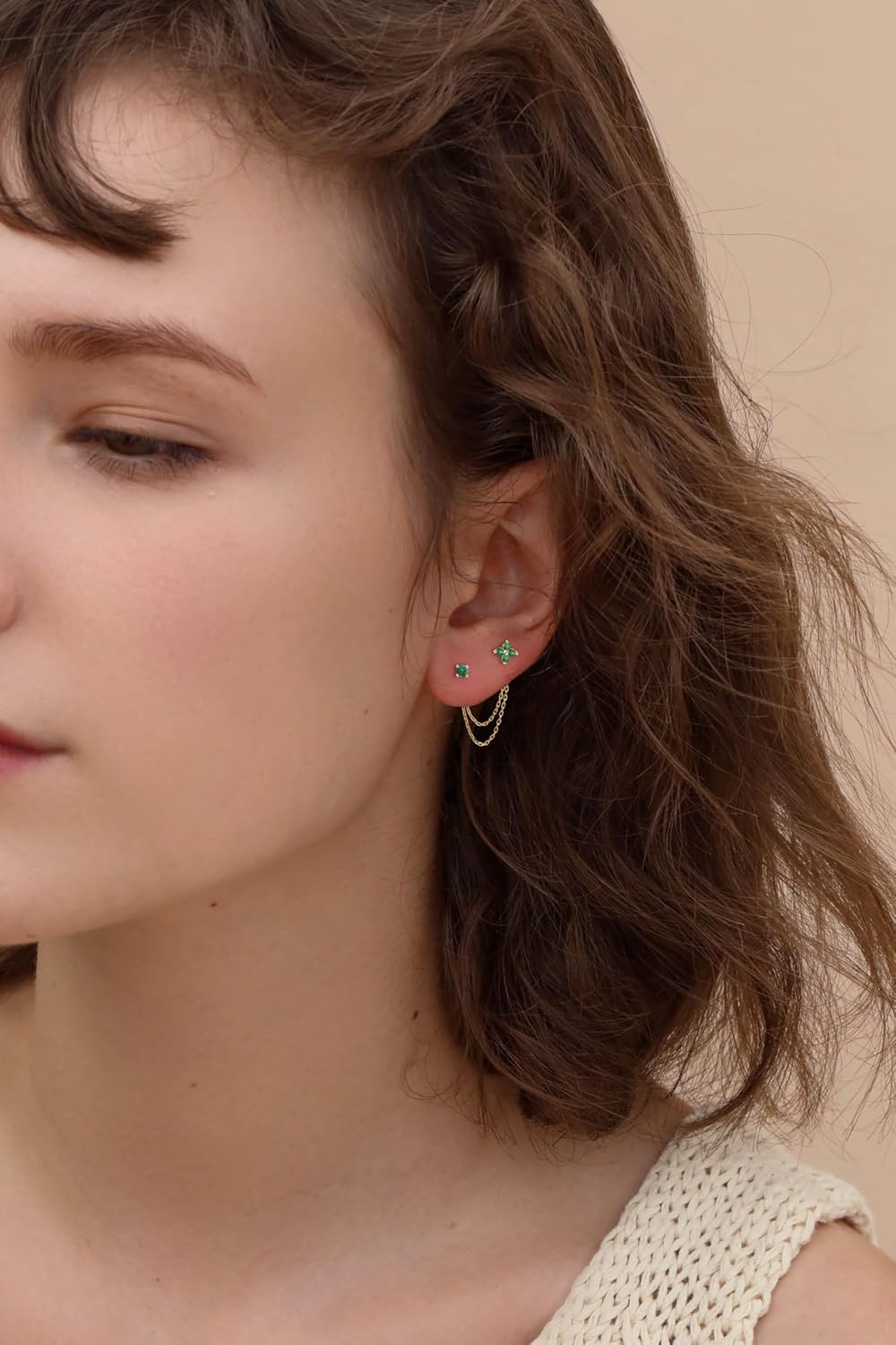 S.Leaf 925 Sterling Silver 18k Gold Plated Chain Earrings for Women Double Piercing Dangle Hypoallergenic Cubic Zirconia Tassel Earrings for Women Conch Piercing Jewelry