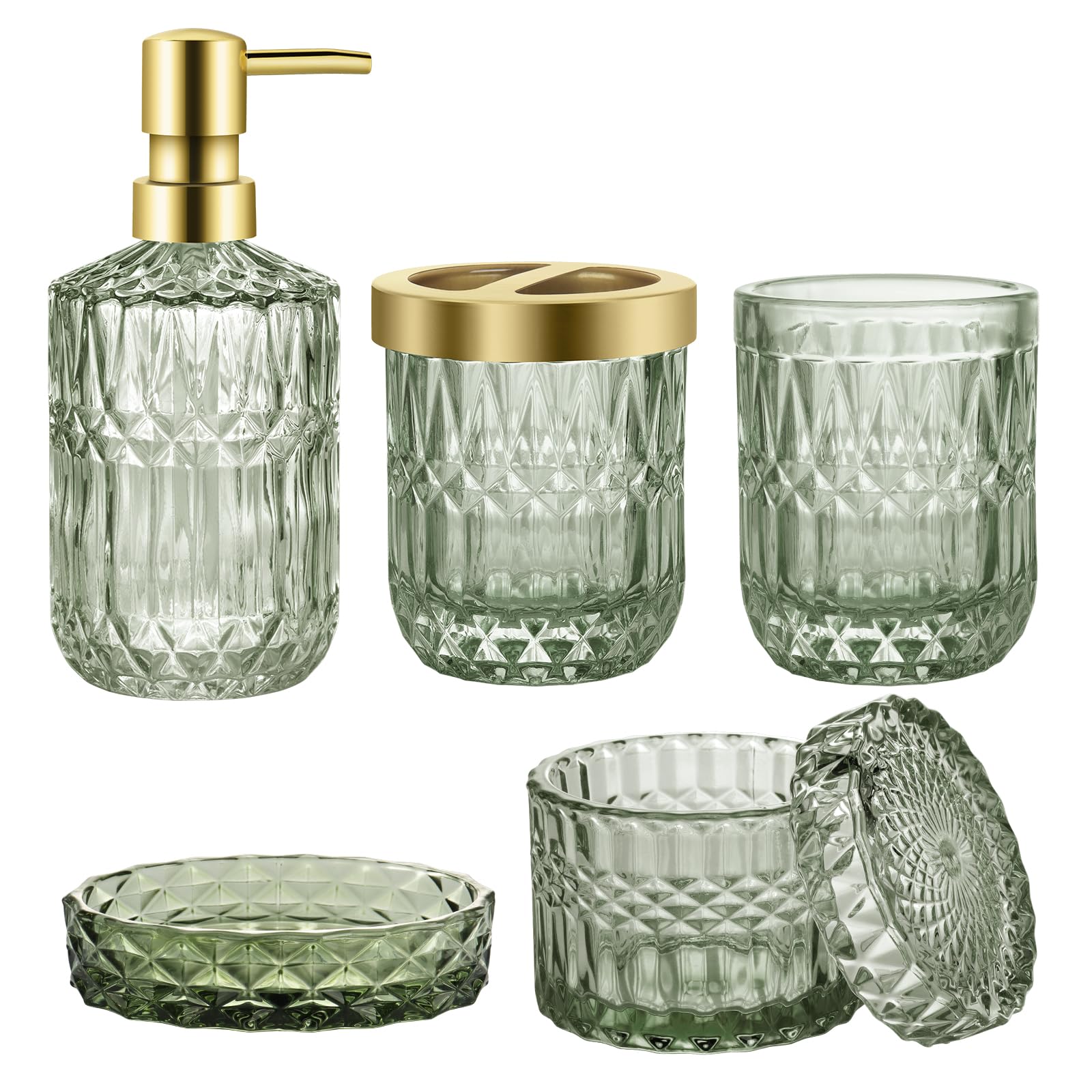 Juego de accesorios de baño con jabonera vaso y dispensador de loción de cristal