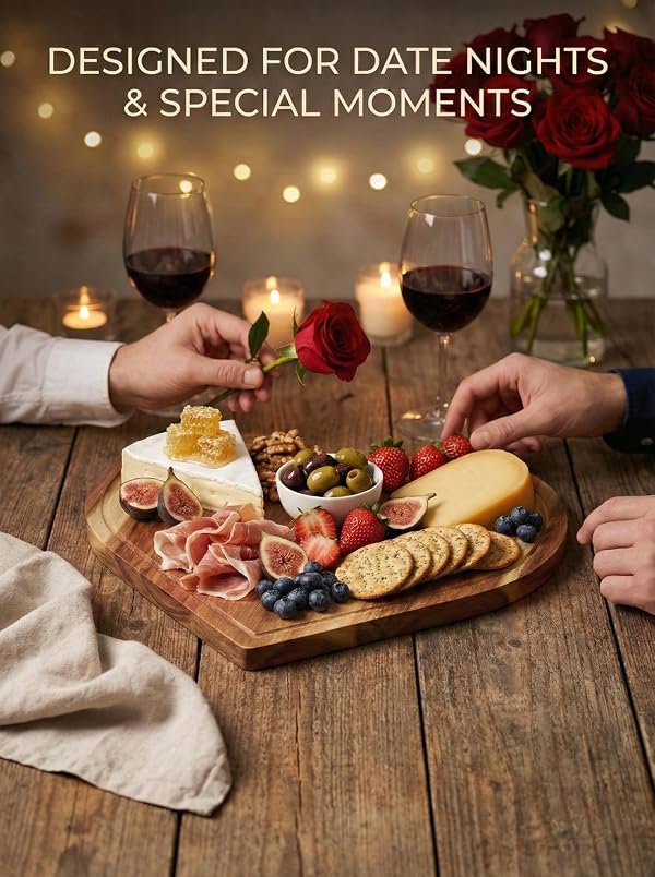 Heart Charcuterie Board 16 x 13.2 Inches - Acacia Wood Cutting Board, Heart Shaped Serving Tray - Mother’s Day Gifts for Mom, Wife, Grandma, Birthday Gifts for Mother & Grandmother by BERRY GOOD LUNCH - Used condition - Image 4