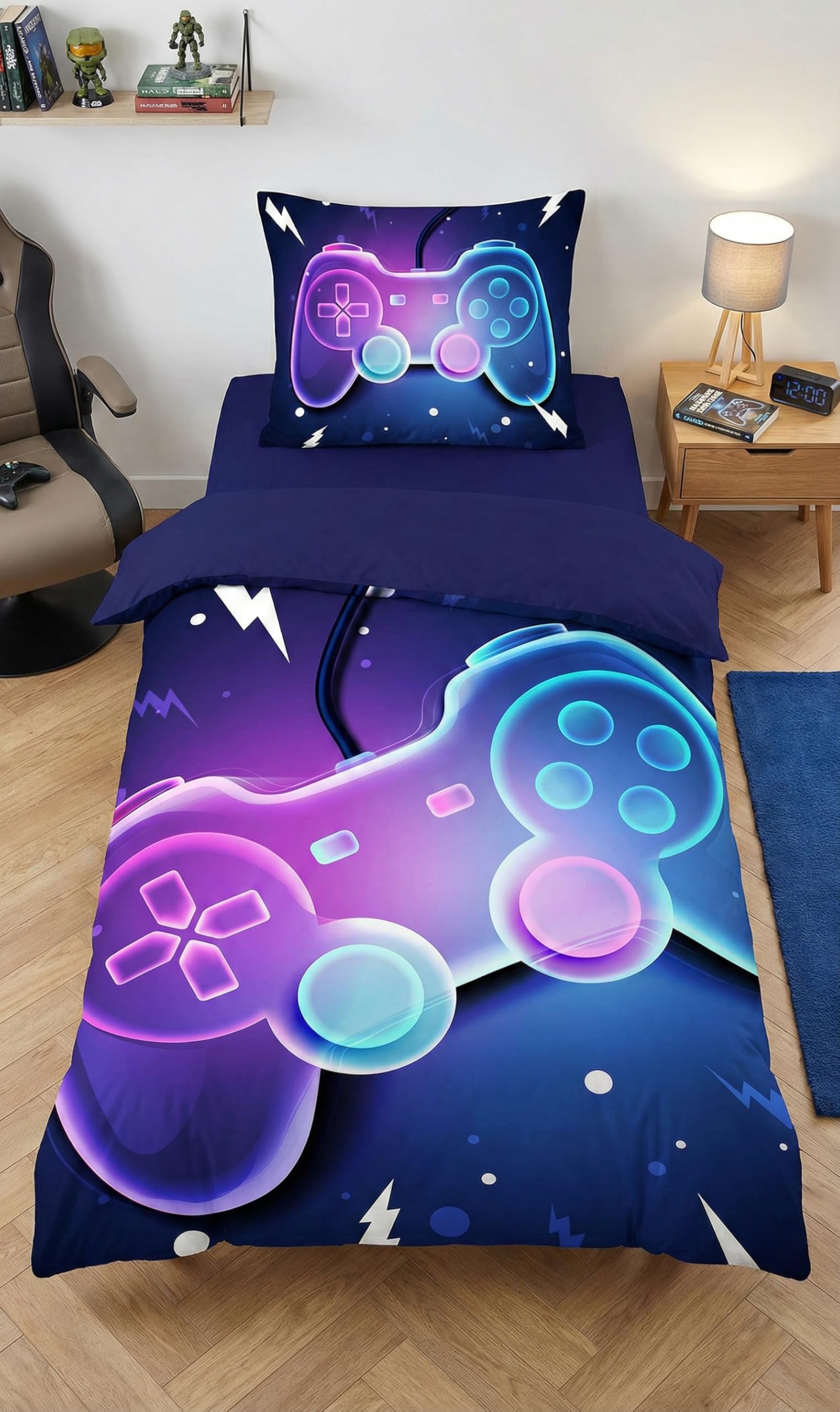 Parure de lit gamer coton housse de couette 135x200 taie d'oreiller