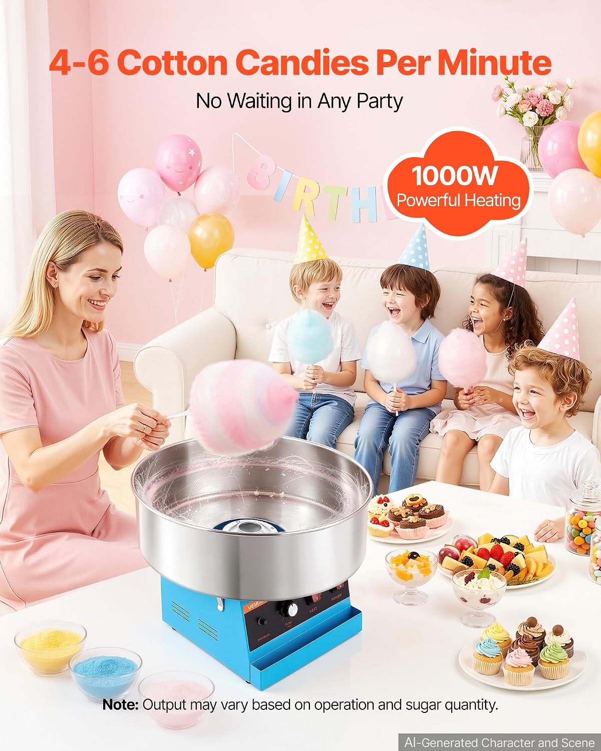 VEVOR Commercial Cotton Candy Machine, 1000W Electric Candy Floss Maker image 2