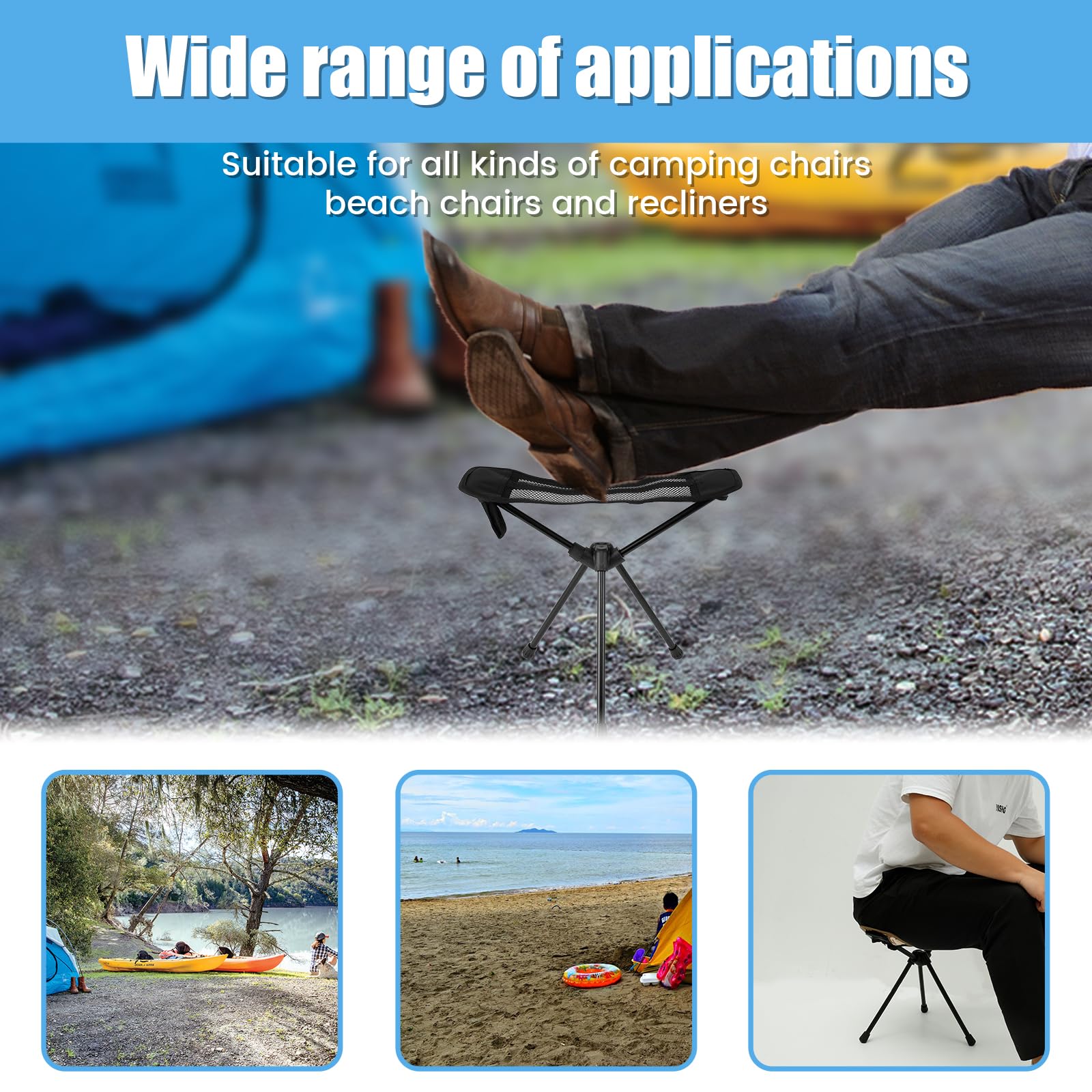 Universal Camping Chair Foot Rest, Folding Attachable Footrest Leg Rest Outdoor Chair, Portable Foot Hammock Camping Chair Ottoman Foot Rest for Outdoor Gardening Fishing Hiking Beach (Black)