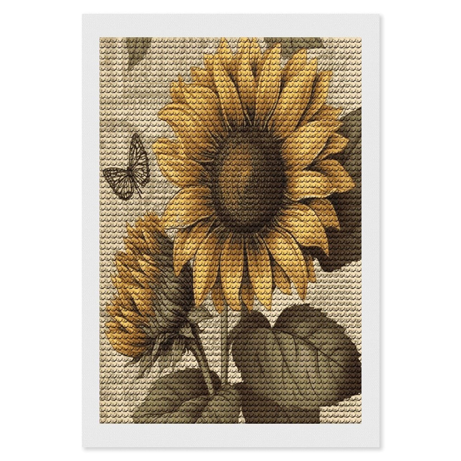 Retro Sunflower Diamond Art Kits for Adult Round Full Drill Diamond Dots Paintings for Beginner Picture Art DIY Diamond Painting Kits 5D Diamond Art Painting for Home Wall Decor 8"x12"