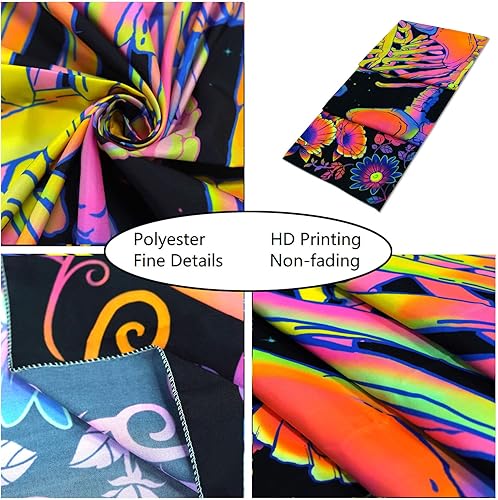 Miniatura 6 de Fungarth Tapiz de esqueleto con luz negra, diseño de calavera UV, para dormitorio, estético, diseño de flores verdes, bonito tapiz para colgar