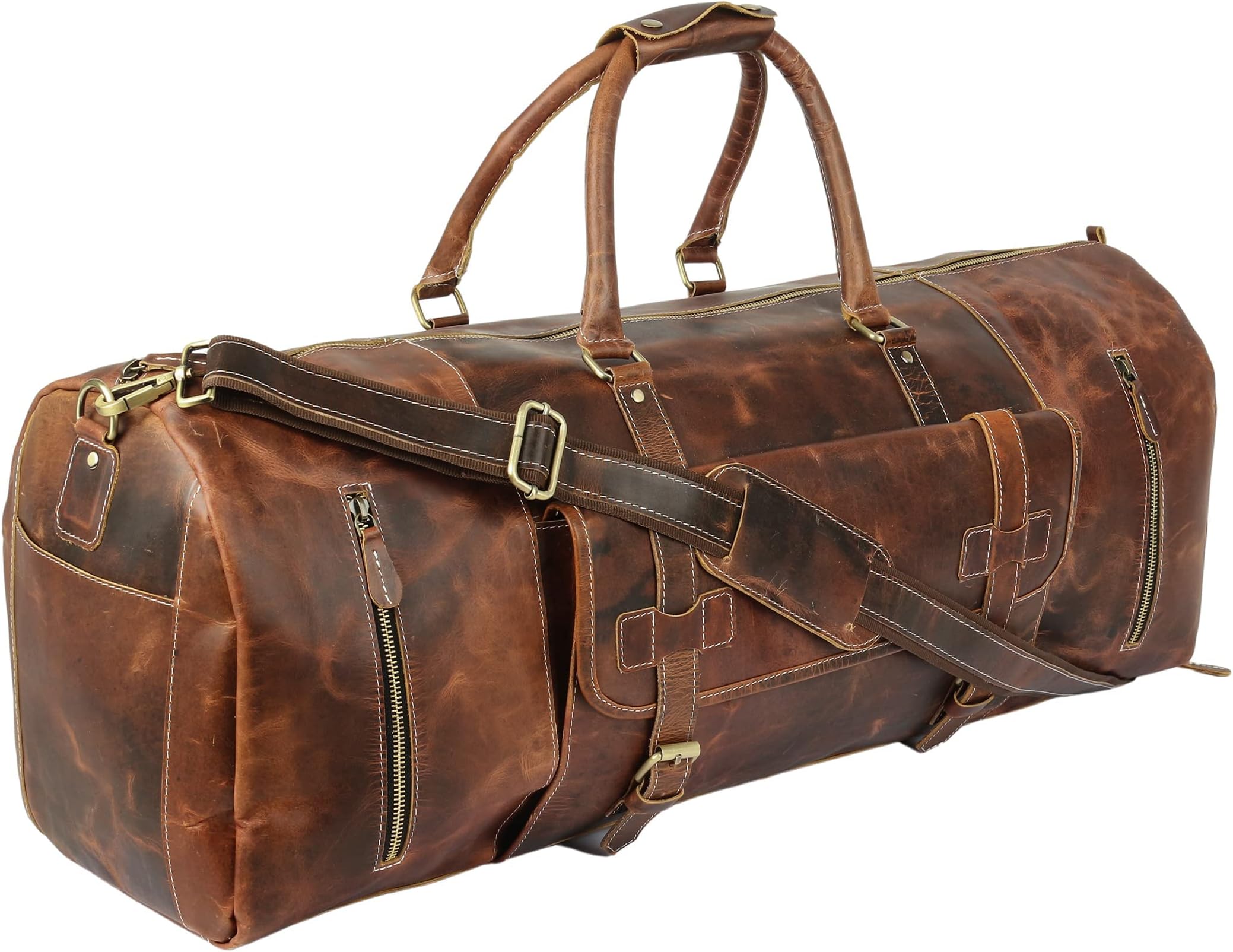 Large Duffel Luggage leather Travel Bag Duffel bag Gym Bag Airplane cabin Approved Carry On Overnight Leather Weekender Mens Duffle Bag For Men and Women 28 Inch