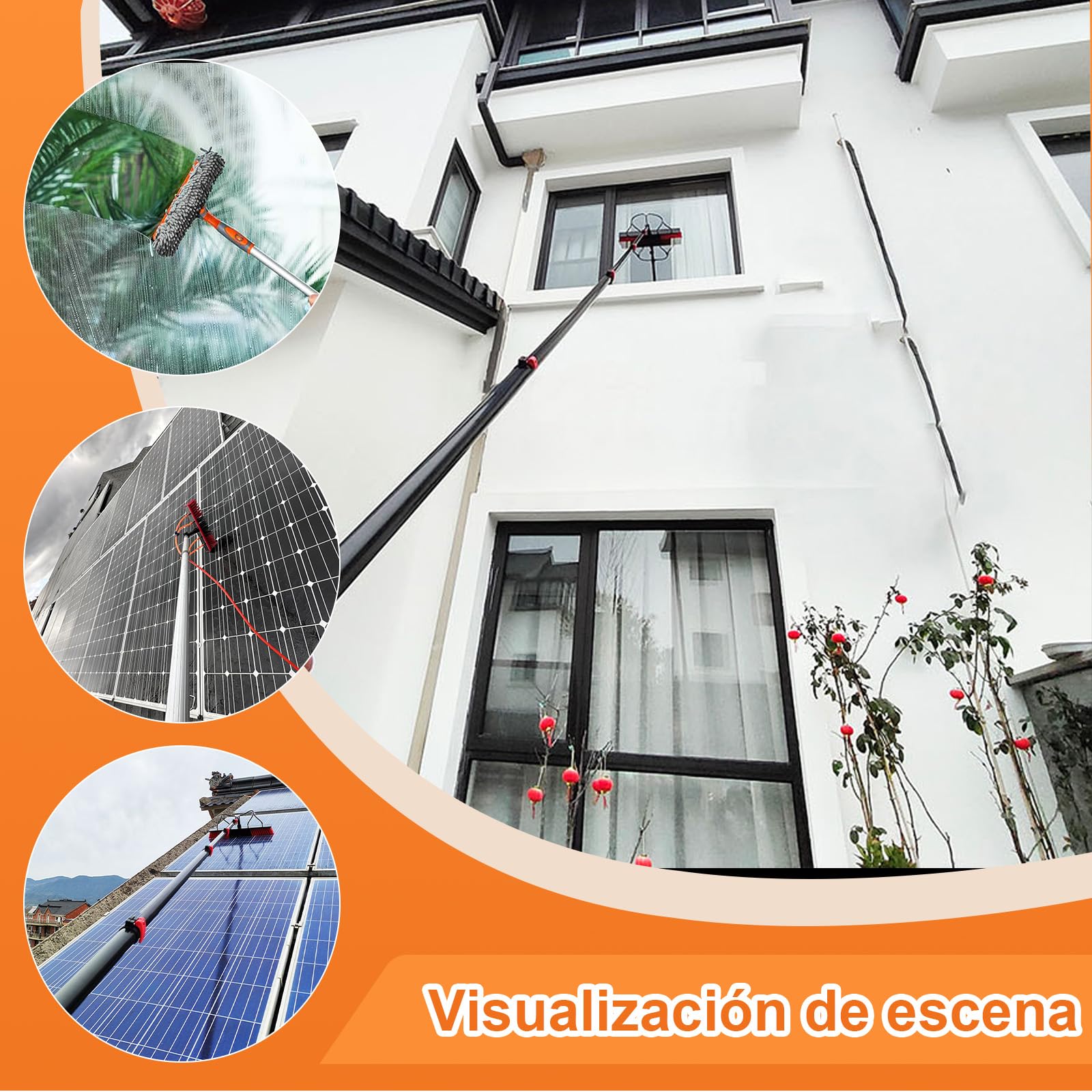 Palo telescopico Limpieza, 10m Limpieza de Cristales Pole/Agua alimentada telescópico Cepillo/Cleaner Extensible Conservatorio Roof Apto para fotovoltaica Panel CleaningTrucks de Windows