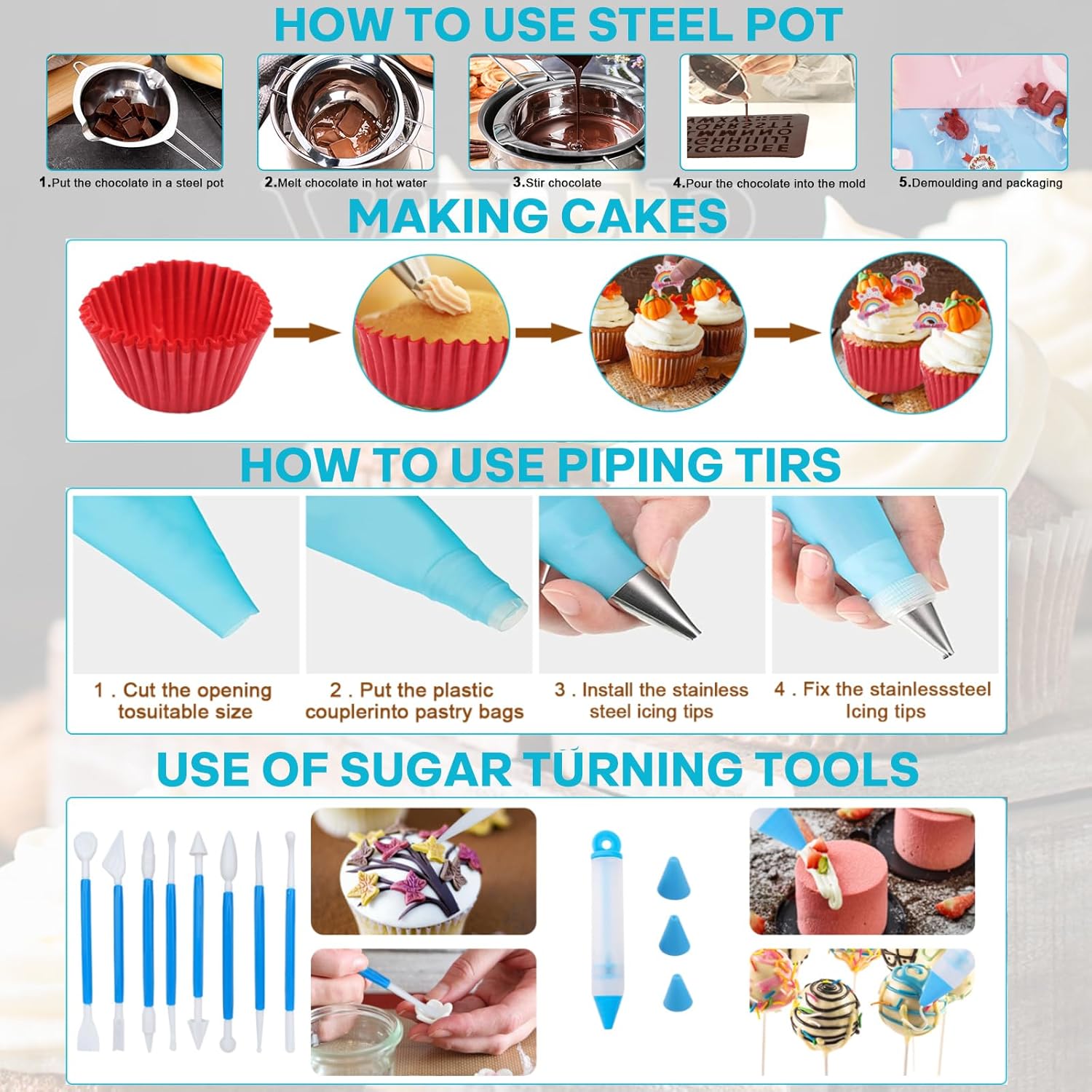 Cake Pop Maker Kit with Cake Pop Sticks Silicone Cake Pop Mold Cake Stand Chocolate Candy Melting Pot Lollipop Instructions Visual Recipe Cards Icing Piping Tips Cake Topper Baking Supplies