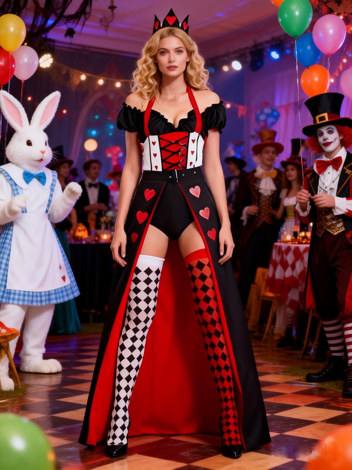 GOLDSTITCH Queen of Hearts Costume Womens Queen Dress Cosplay Adult Fancy Dress Up Halloween Outfit
