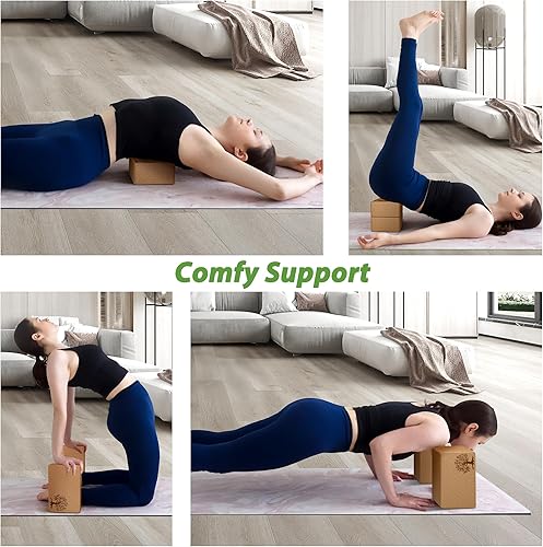 Miniatura 7 de Bloques de yoga de corcho, juego de 2 bloques de yoga de corcho natural, suave antideslizante, alta densidad y accesorios de yoga ecológicos para